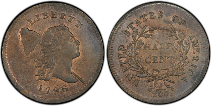 1796 Liberty Cap Half Cent. C-2. With Pole.  MS-66 RB (PCGS). 